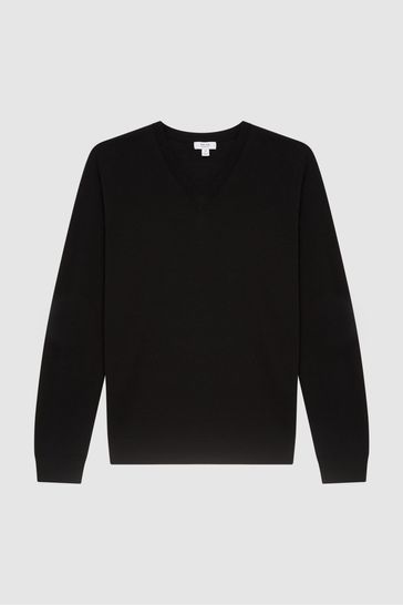Black wool hot sale v neck jumper