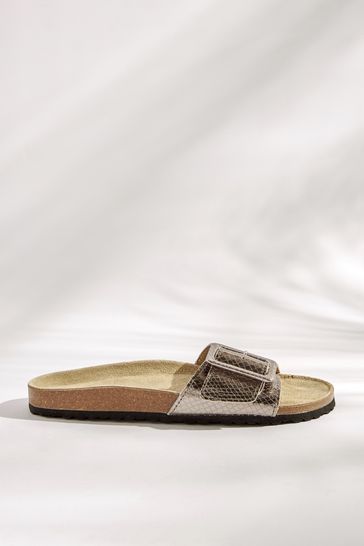 Buy Pewter Silver Forever Comfort Leather Single Strap Footbed