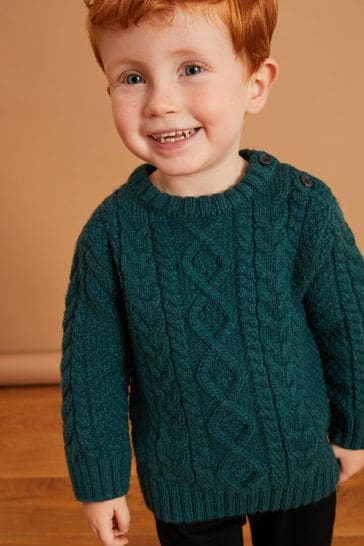 Teal Blue Cable Crew Jumper (3mths-7yrs)