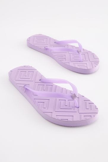 Purple Monogram Detailing Flip Flop Flat Sandals