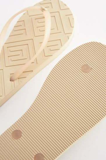Buy Sand Natural Monogram Detailing Flip Flop Flat Sandals from