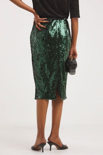 Dark green sequin pencil skirt 2025