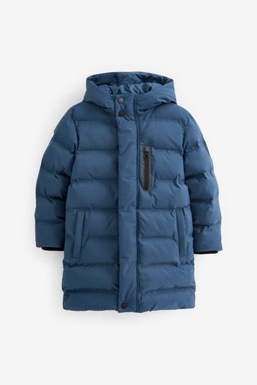 Buy Blue Fleece Lined Longline Puffer Coat 3 17yrs from Next Luxembourg