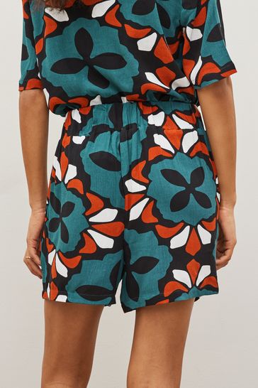 Buy Teal Blue Red Large Scale Geo High Waisted Relaxed Shorts from