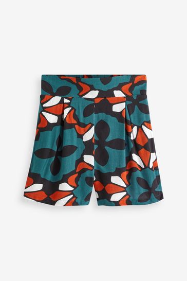 Buy Teal Blue Red Large Scale Geo High Waisted Relaxed Shorts from