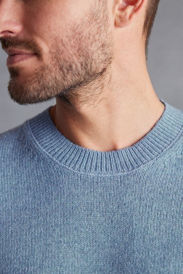 Buy Light Blue Crew Neck Regular Signature Lambswool Jumper from