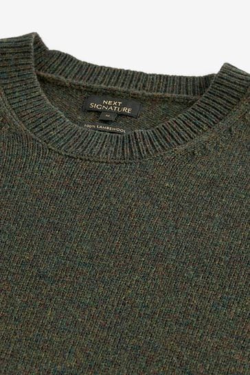 Green Crew Neck Regular Signature Lambswool Jumper