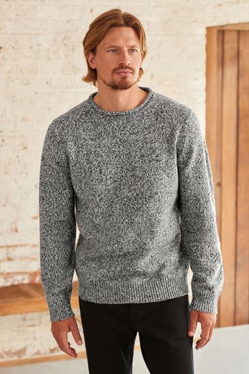 Charcoal Grey Regular Knitted Twist Long Sleeve Jumper