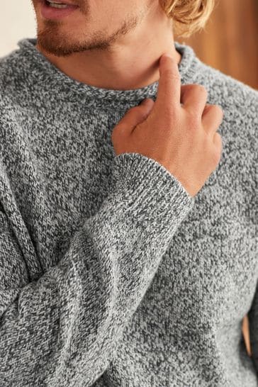 Charcoal Grey Regular Knitted Twist Long Sleeve Jumper