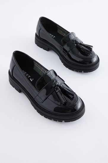 Black Patent School Chunky Tassel Loafers