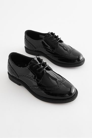 Black patent brogue school shoes on sale