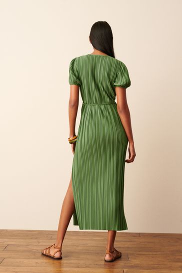 Buy Green Short Sleeve Plisse Dress from Next Luxembourg