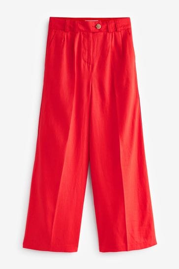 Ladies red linen trousers discount