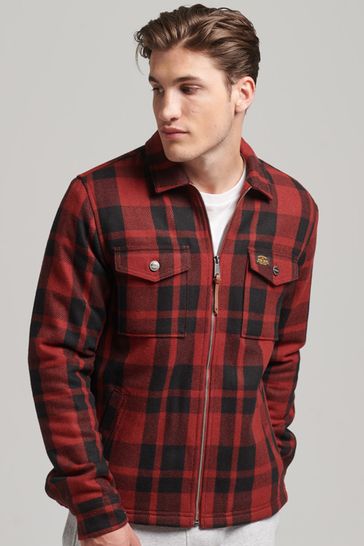 Superdry Red Wool Zip Borg Lined Check Overshirt
