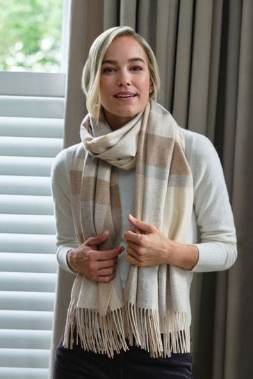 Pure Collection Grey Camel Lux Woven Cashmere Scarf