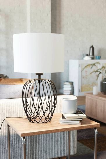 Eglo Black Nimlet Table Lamp Wire Base with White Fabric Shade