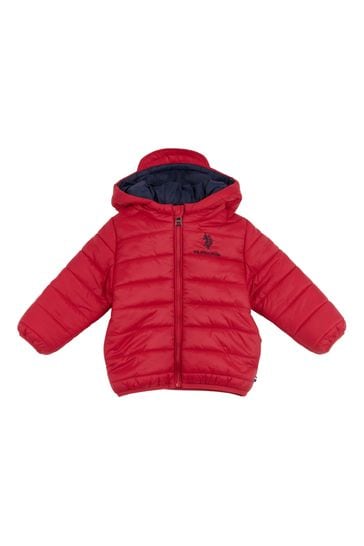 U.S. Polo Assn. Boys Red Hooded Quilted Jacket