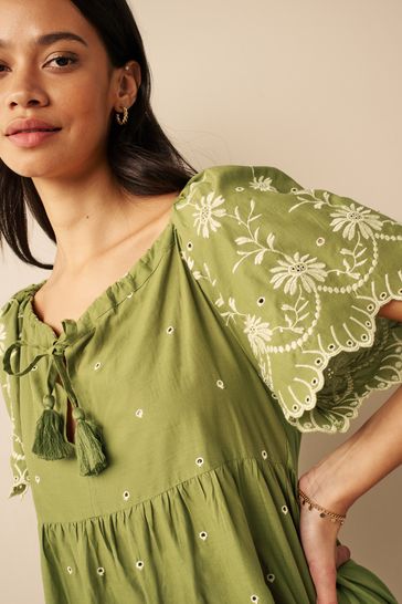 Olive green embroidered sales dress