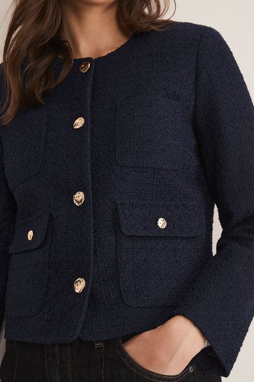 Navy blue tweed jacket womens online