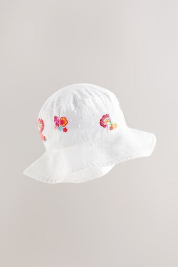 White Embroidered Low Back Bucket Hat (3mths-10yrs)