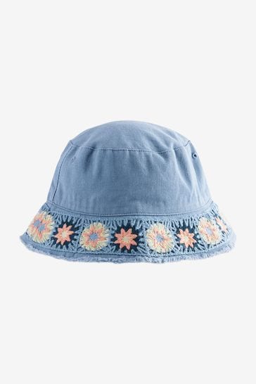 Denim Crochet Trim Bucket Hat (3-16yrs)