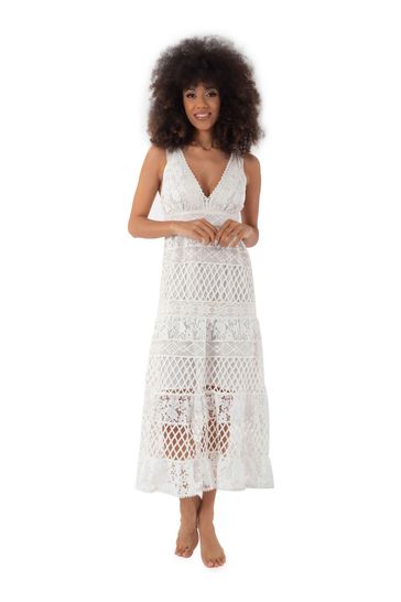 White floral lace maxi dress discount