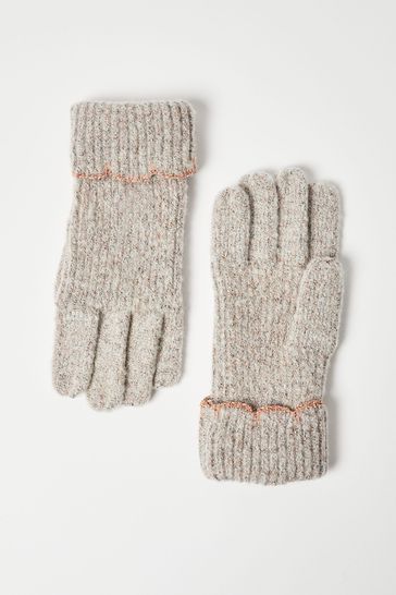 Oliver Bonas Natural Scallop Glitter Knitted Gloves