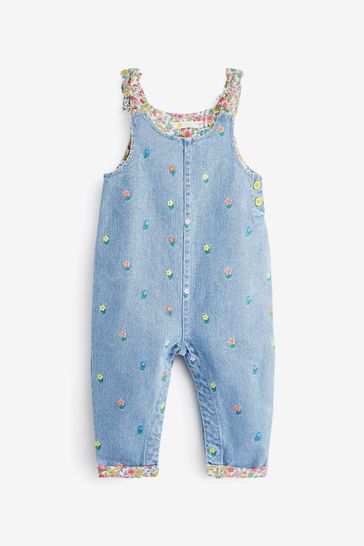 Boden Blue Woven Bow Dungarees
