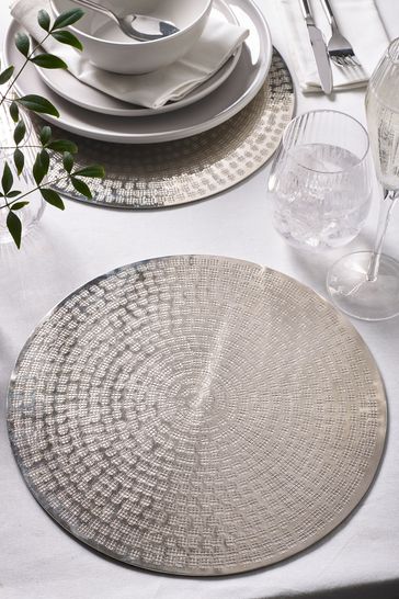 Silver Hammered Metal Placemats and Coasters Set of 2 Placemats