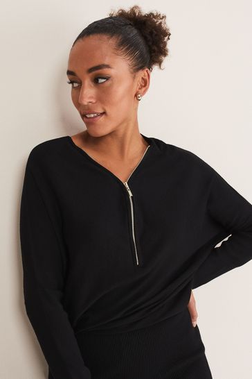 Buy Phase Eight Becca Black Zip Neck Detail Dress from Next Ireland