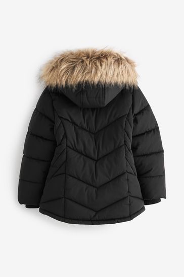 Short padded faux 2025 fur trim coat