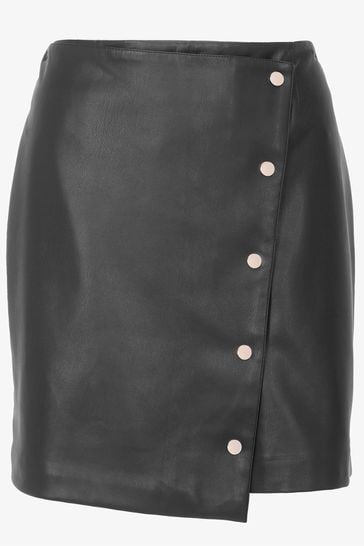 Mint Velvet Faux Leather Black Mini Skirt