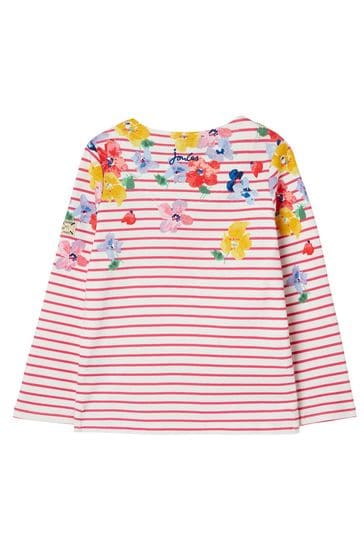 Joules Harbour Print Long Sleeve Stripe And Printed White T-Shirt