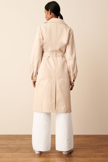 Buy Stone Cream Balloon Sleeve Belted Trench Coat from Next Luxembourg