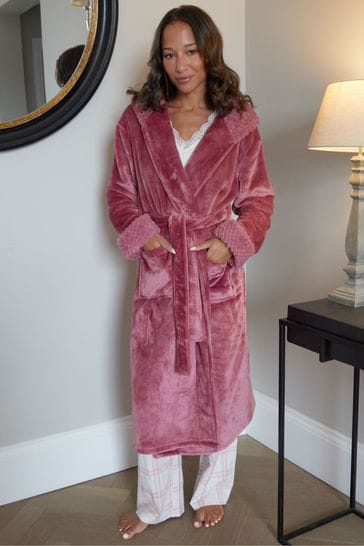 Threadbare Pink Faux Fur Trim Dressing Gown