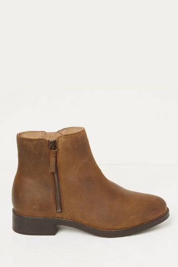 FatFace Dark Brown Aria Zip Detail Ankle Boots