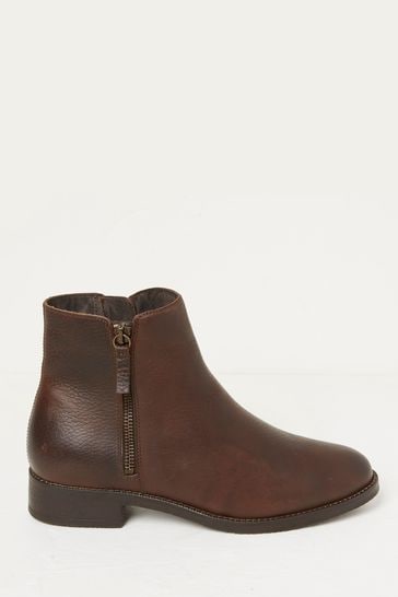 FatFace Brown Aria Zip Detail Ankle Boots