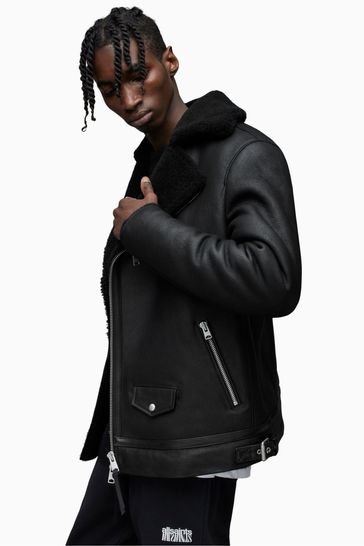All saints black shearling on sale jacket