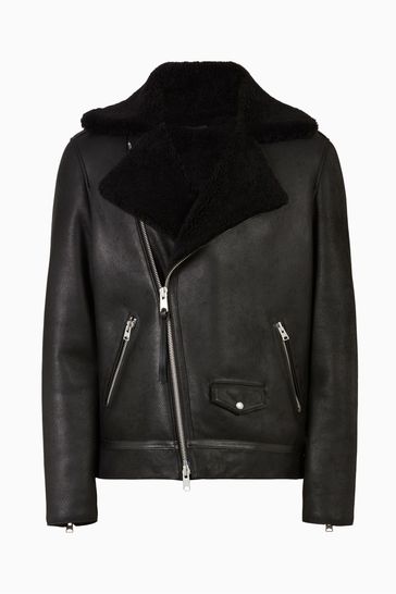 All saints on sale black shearling jacket
