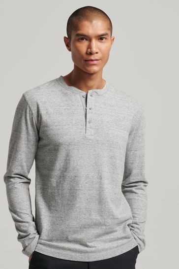 Superdry Grey Vintage Logo Embroidered Henley Top