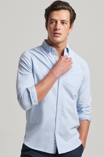 Superdry Classic Blue Oxford Cotton Long Sleeved Oxford Shirt