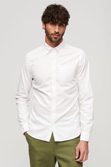 Superdry White Cotton Long Sleeved Oxford Shirt