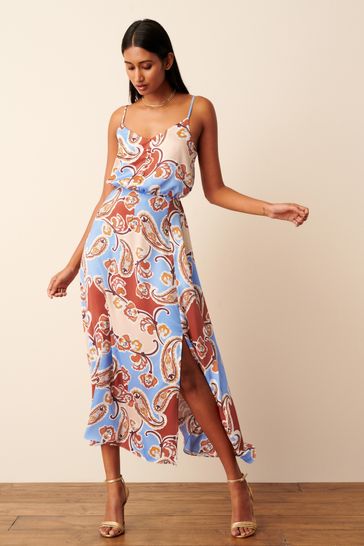 Buy Purple Paisley Satin Slip Midi Dress from Next Latvia