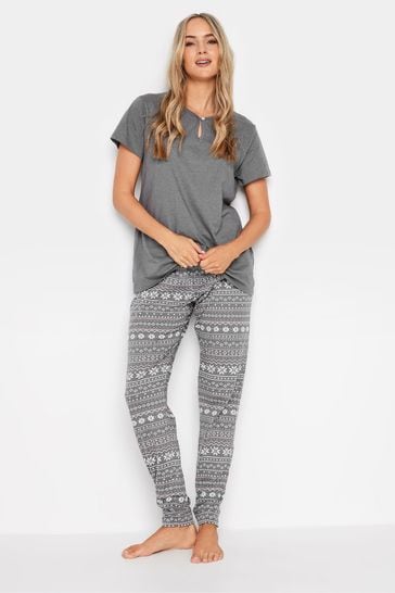 Long Tall Sally Grey Pretty Fairisle Cuffed Pyjamas Set