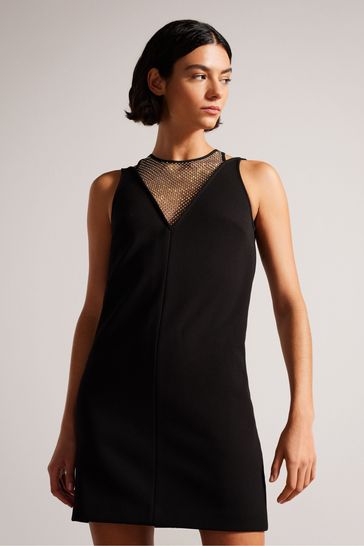 Ted Baker Tasmmin Shift Black Mini Dress With Embellished Neckline