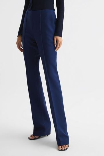 Reiss Blue Kali Mid Rise Flared Wool Trousers