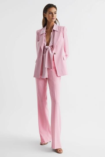 Reiss Pink Blair Petite High Rise Wide Leg Trousers