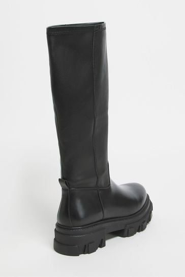 Buy Simply Be Black Wide Fit Chunky Cleated Sole Knee High Boots