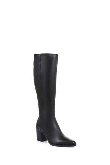 Knee high black leather boots slim calf top