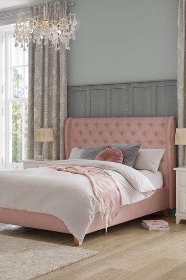 Annaly Velvet Dark Blush Chatsworth Bed Upholstered